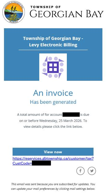Ebilling notification for taxes